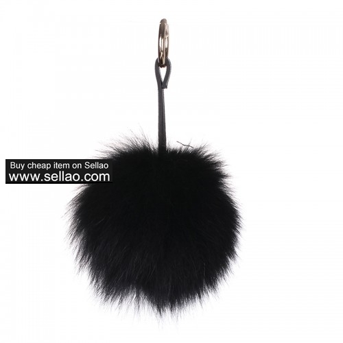 Soft Fox Pom Keychain Fur Ball Key Chain Ring Handbag Tassel Hook Black