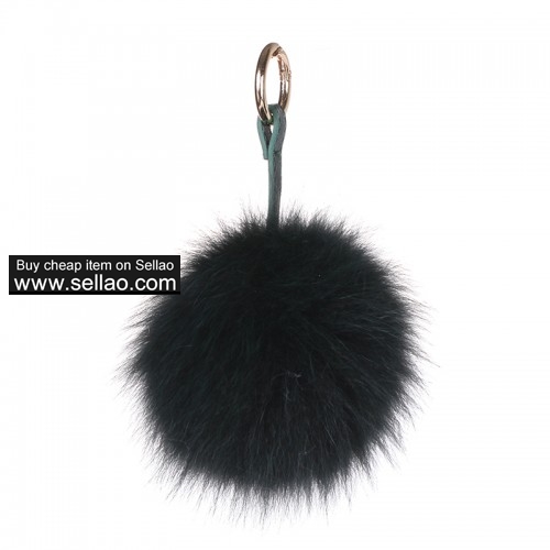 Soft Fox Pom Keychain Fur Ball Key Chain Ring Handbag Tassel Hook Green