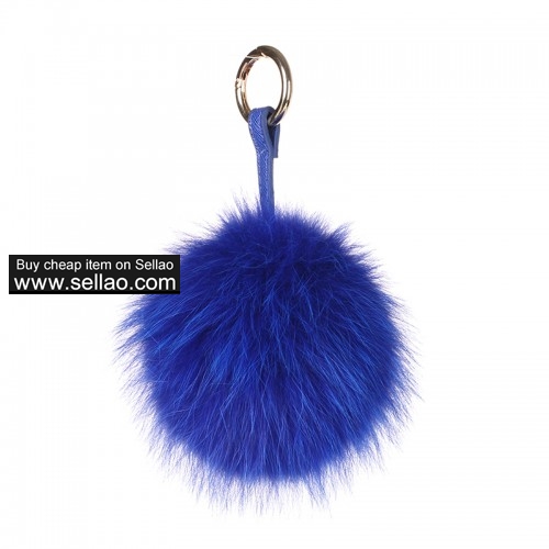 Soft Fox Pom Keychain Fur Ball Key Chain Ring Handbag Tassel Hook Blue