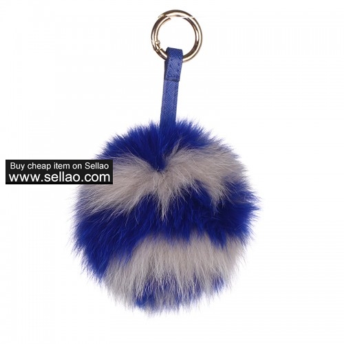 Soft Fox Pom Keychain Fur Ball Key Chain Ring Handbag Tassel Hook Blue +  Gray