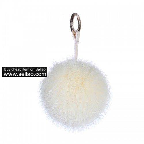 Soft Fox Pom Keychain Fur Ball Key Chain Ring Handbag Tassel Hook Cream