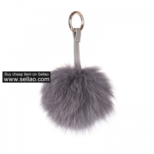 Soft Fox Pom Keychain Fur Ball Key Chain Ring Handbag Tassel Hook Gray
