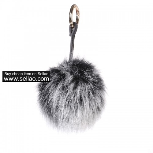Soft Fox Pom Keychain Fur Ball Key Chain Ring Handbag Tassel Hook Gray Frost