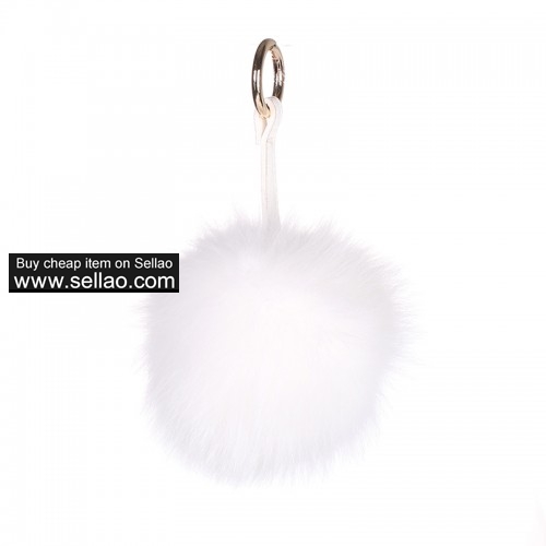 Soft Fox Pom Keychain Fur Ball Key Chain Ring Handbag Tassel Hook White