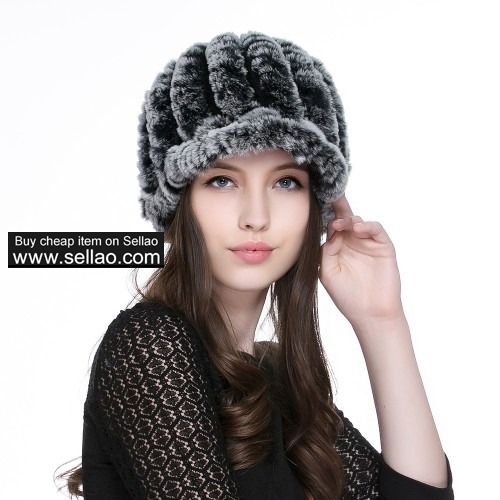 Women's Rex Rabbit Fur Peaked Caps Hats Multicolor - Grey