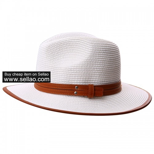 Women Sun Hats for Summer Wide Brim Straw Panama Fedora Beach Cap UV Protection Packable White