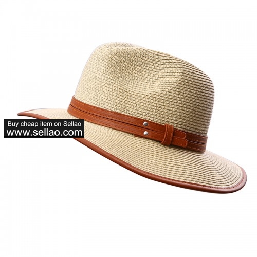 Women Sun Hats for Summer Wide Brim Straw Panama Fedora Beach Cap UV Protection Packable Beige