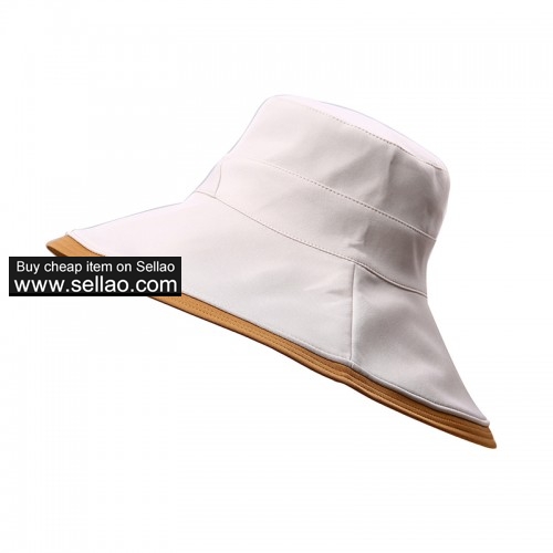Women Cotton Sun Hats Wide Brim Reversible Summer Bucket Hat UV Protection Beach Cap Beige & Camel