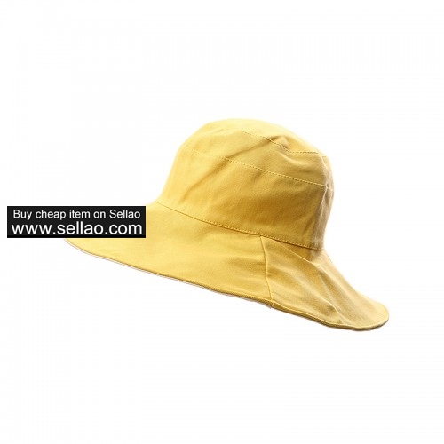 Wide Brim Sun Protection Hat for Women Double-side Beach Bucket Hats Packable Navy Yellow & Beige