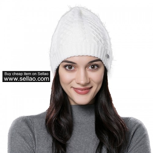 Womens Autumn Winter Beanie Cap Unisex Winter Knit Wool Hat White