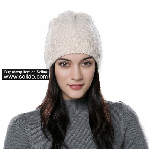 Womens Autumn Winter Beanie Cap Unisex Winter Knit Wool Hat Beige