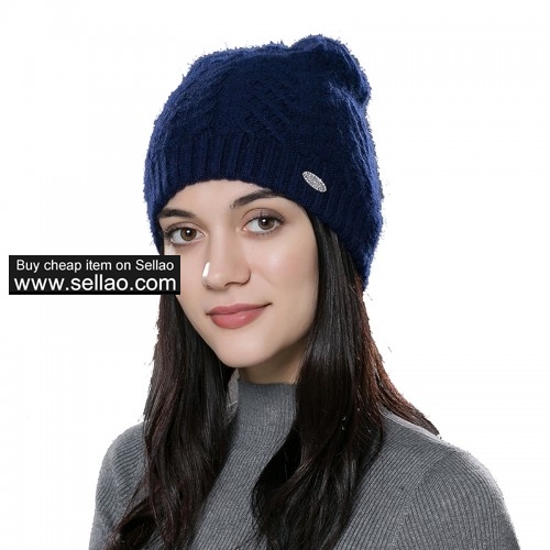Womens Autumn Winter Beanie Cap Unisex Winter Knit Wool Hat Blue