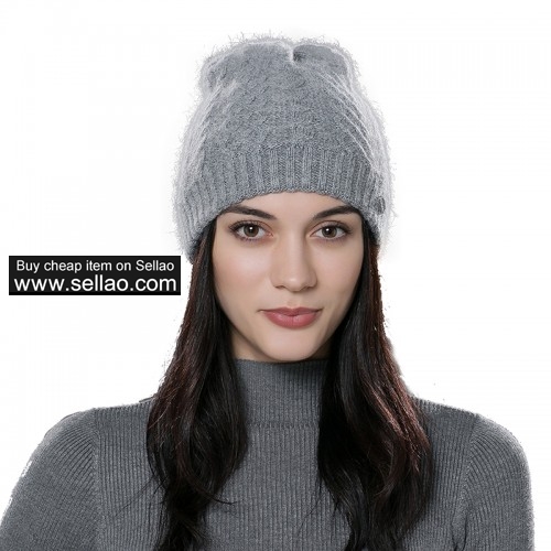 Womens Autumn Winter Beanie Cap Unisex Winter Knit Wool Hat Slate Gray