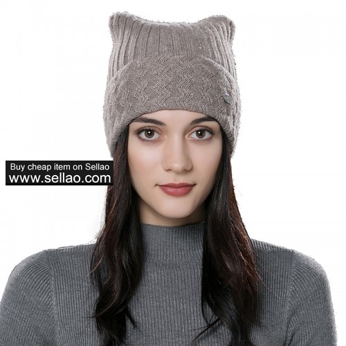 Womens Autumn Knit Wool Hat Winter Unisex Beanie Cap Brown