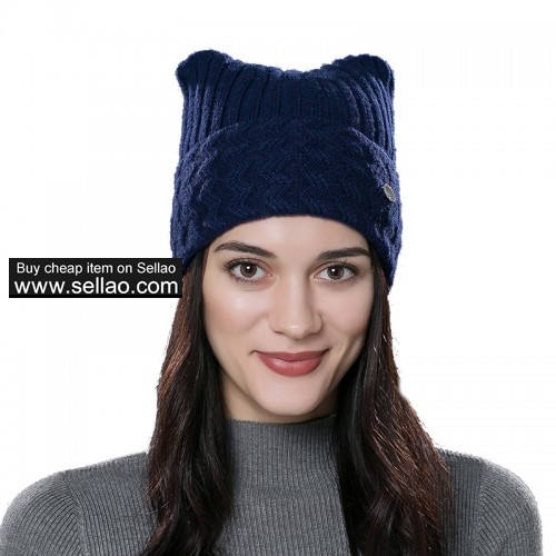 Womens Autumn Knit Wool Hat Winter Unisex Beanie Cap Blue