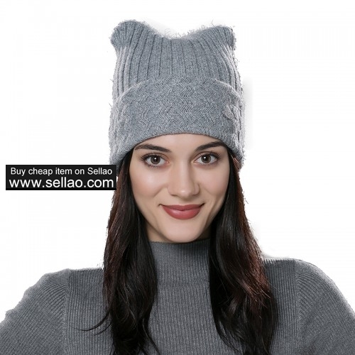 Womens Autumn Knit Wool Hat Winter Unisex Beanie Cap Light Gray