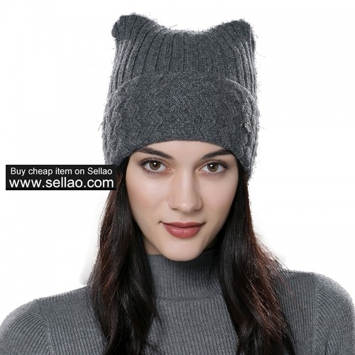 Womens Autumn Knit Wool Hat Winter Unisex Beanie Cap Gray