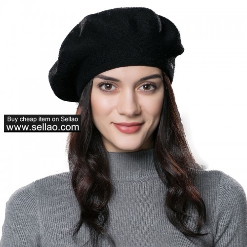 Unisex Winter Knit Beret Cap Womens Wool Autumn Hat Headwear Multicolor Black