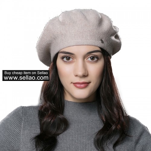 Unisex Winter Knit Beret Cap Womens Wool Autumn Hat Headwear Multicolor Beige