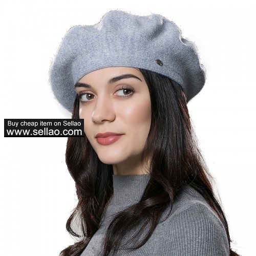 Unisex Winter Knit Beret Cap Womens Wool Autumn Hat Headwear Slate Gray