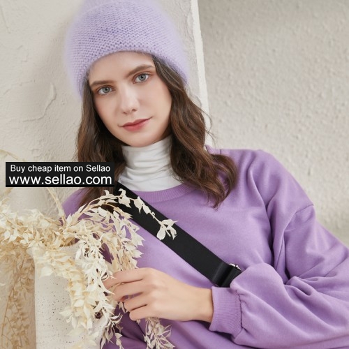Real Rabbit Fur Winter Hat Wave Pattern Knit Cap for Women,Candy Purple