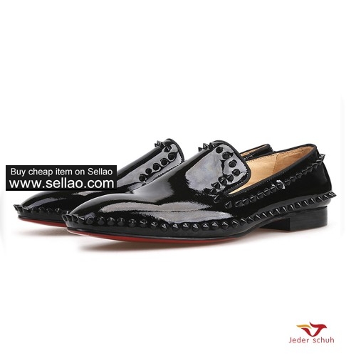 Jeder Schuh New Arrival Handmade Black Patent Leather Men Spiked Shoes Party And Wedding Red Bottom
