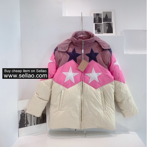 High Quality Winter Women Down Jacket Star Stitching Stand Collar Warm Long Coat Fashion Women Overs