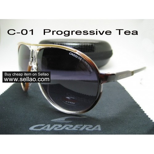 C-01 progressive Tea New Men Womens Retro Sunglasses Outdoor sport   Glasses+Box