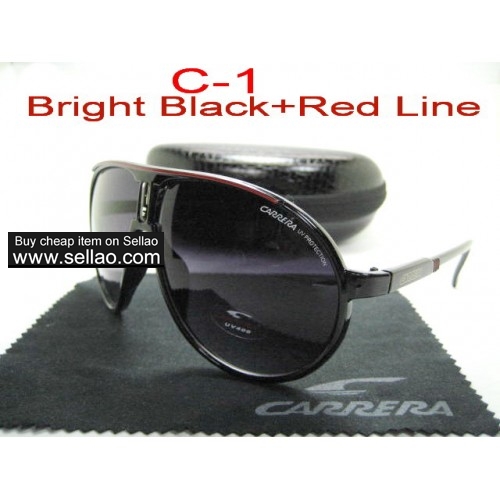 C-1 Bright Black/Red Line New Men Womens Retro Sunglasses Outdoor sport   Glasses+Box