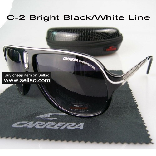 C-2 New Men Womens Retro Sunglasses Outdoor sport   Glasses+Box  Bright Black/White Line
