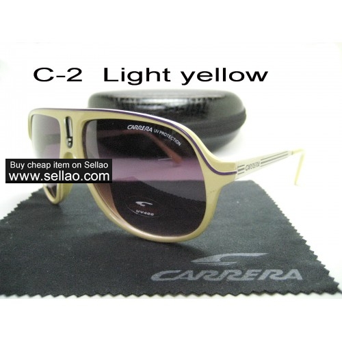 C-2 New Men Womens Retro Sunglasses Outdoor sport   Glasses+Box  Light Yellow