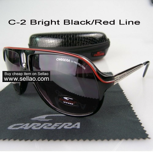 C-2 New Men Womens Retro Sunglasses Outdoor sport   Glasses+Box  Bright Black/Red Line