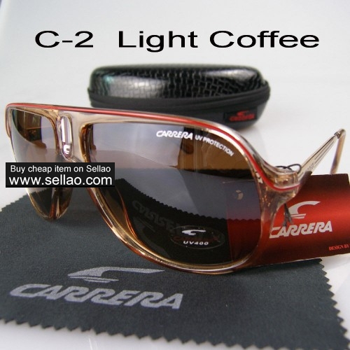 C-2 New Men Womens Retro Sunglasses Outdoor sport   Glasses+Box  Light coffee