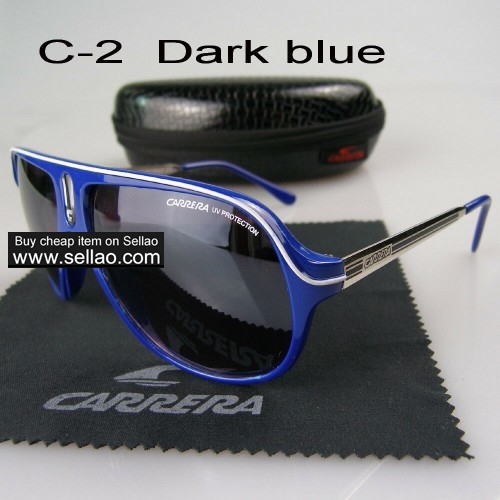 C-2 New Men Womens Retro Sunglasses Outdoor sport   Glasses+Box  Dark Blue
