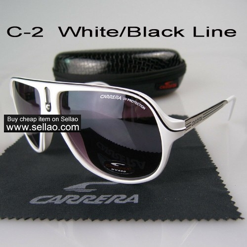 C-2 New Men Womens Retro Sunglasses Outdoor sport   Glasses+Box  White/Black Line