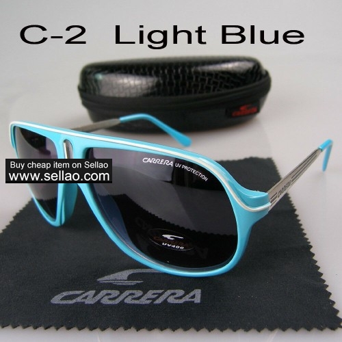 C-2 New Men Womens Retro Sunglasses Outdoor sport   Glasses+Box  Light Blue