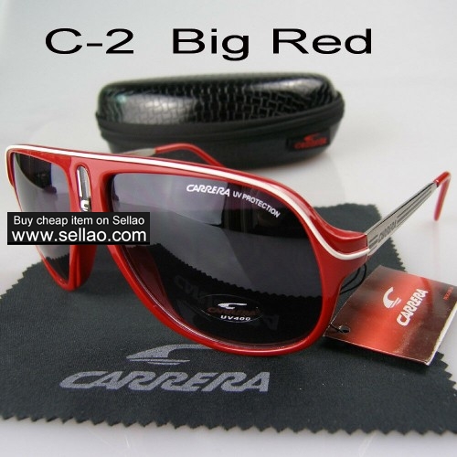 C-2 New Men Womens Retro Sunglasses Outdoor sport   Glasses+Box  Big Red