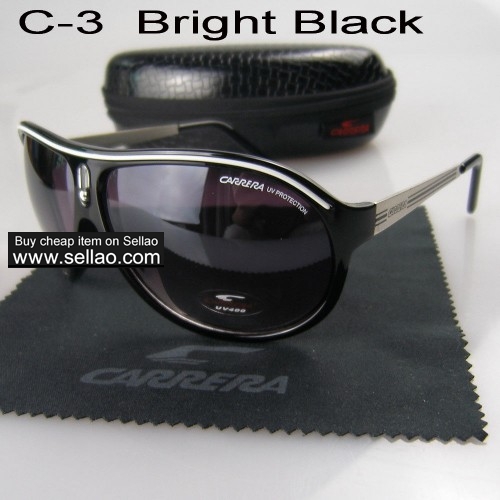 C-3 New Men Womens Retro Sunglasses Outdoor sport   Glasses+Box  Bright Black
