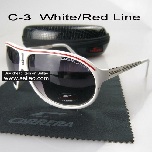 C-3 New Men Womens Retro Sunglasses Outdoor sport   Glasses+Box  White/Red Line