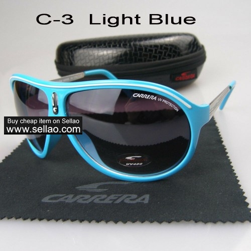 C-3 New Men Womens Retro Sunglasses Outdoor sport   Glasses+Box  Light Blue