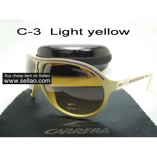 C-3 New Men Womens Retro Sunglasses Outdoor sport   Glasses+Box  Light Yellow
