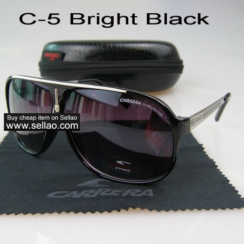 C-5 New Men Womens Retro Sunglasses Outdoor sport   Glasses+Box  Bright Black