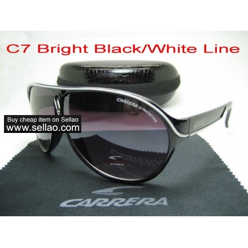 C7 New Men Womens Retro Sunglasses Outdoor sport  Glasses+Box  Bright Black/White Line