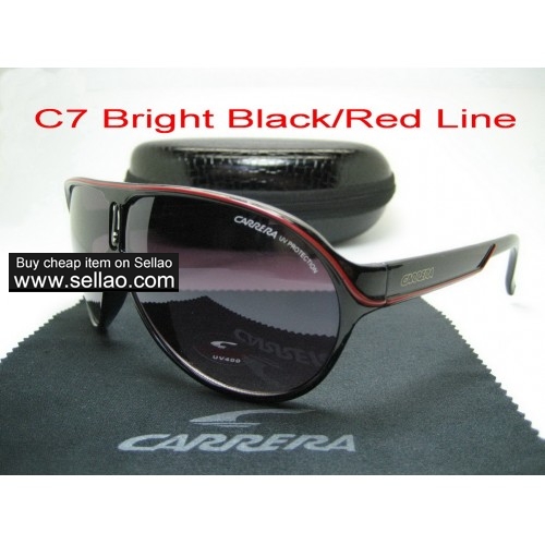 C7 New Men Womens Retro Sunglasses Outdoor sport Glasses+Box  Bright Black/Red Line