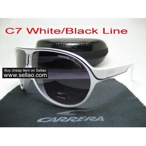 C7 New Men Womens Retro Sunglasses Outdoor sport Glasses+Box  White/Black Line