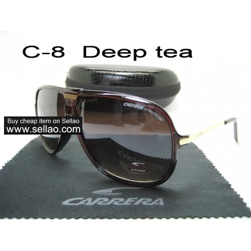 C-8 New Men Womens Retro Sunglasses Outdoor sport Glasses+Box  Deep tea