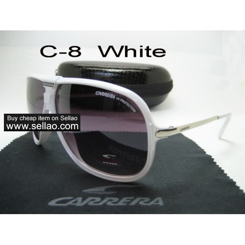 C-8 New Men Womens Retro Sunglasses Outdoor sport Glasses+Box  White