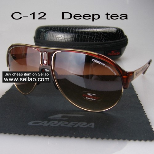 C12 New Men Womens Retro Sunglasses Outdoor sport Glasses+Box  Deep tea