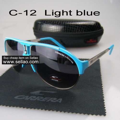 C12 New Men Womens Retro Sunglasses Outdoor sport Glasses+Box  Light Blue