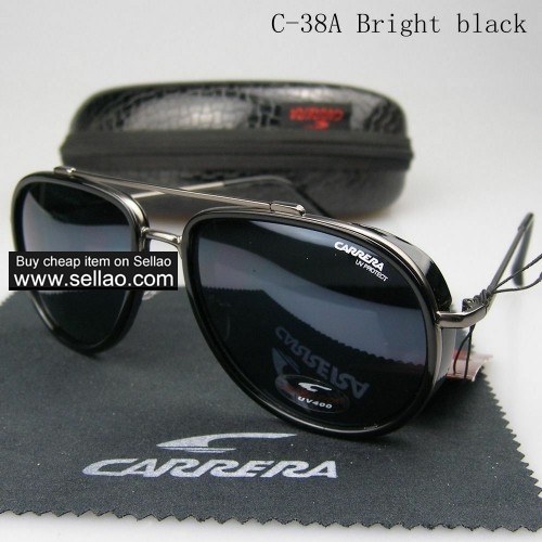 C-38 New Men Womens Retro Sunglasses Outdoor sport Glasses+Box  Bright Black